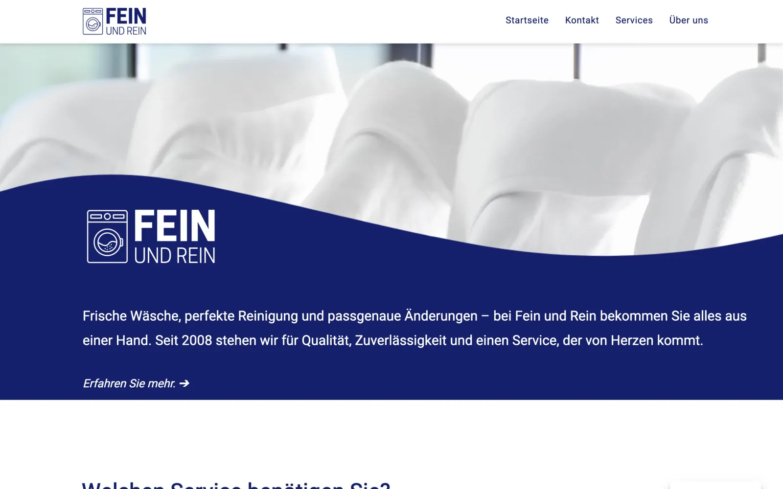 Screenshot der Website von Fein & Rein – Textilreinigung